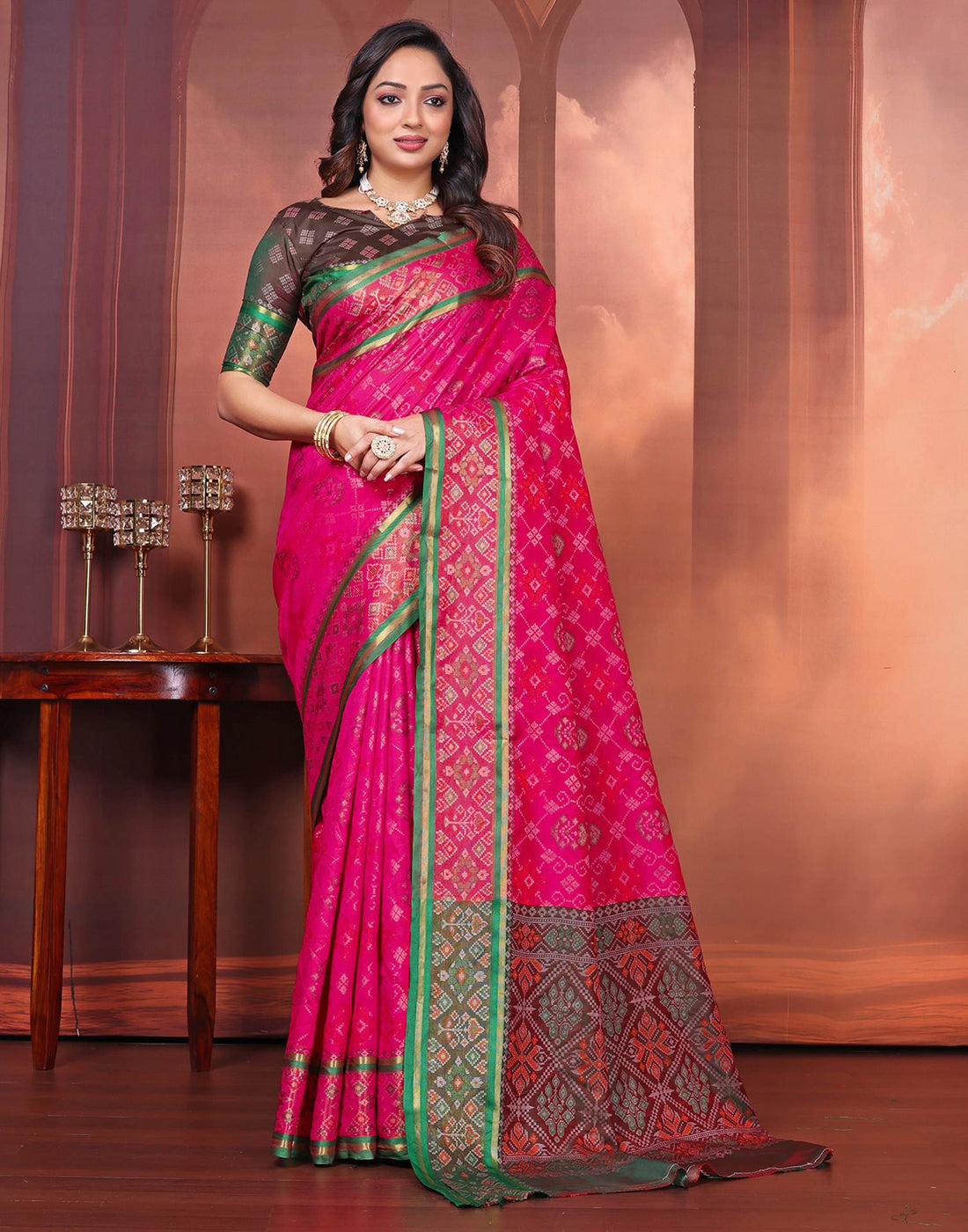 Dark Pink Silk Woven Patola Saree