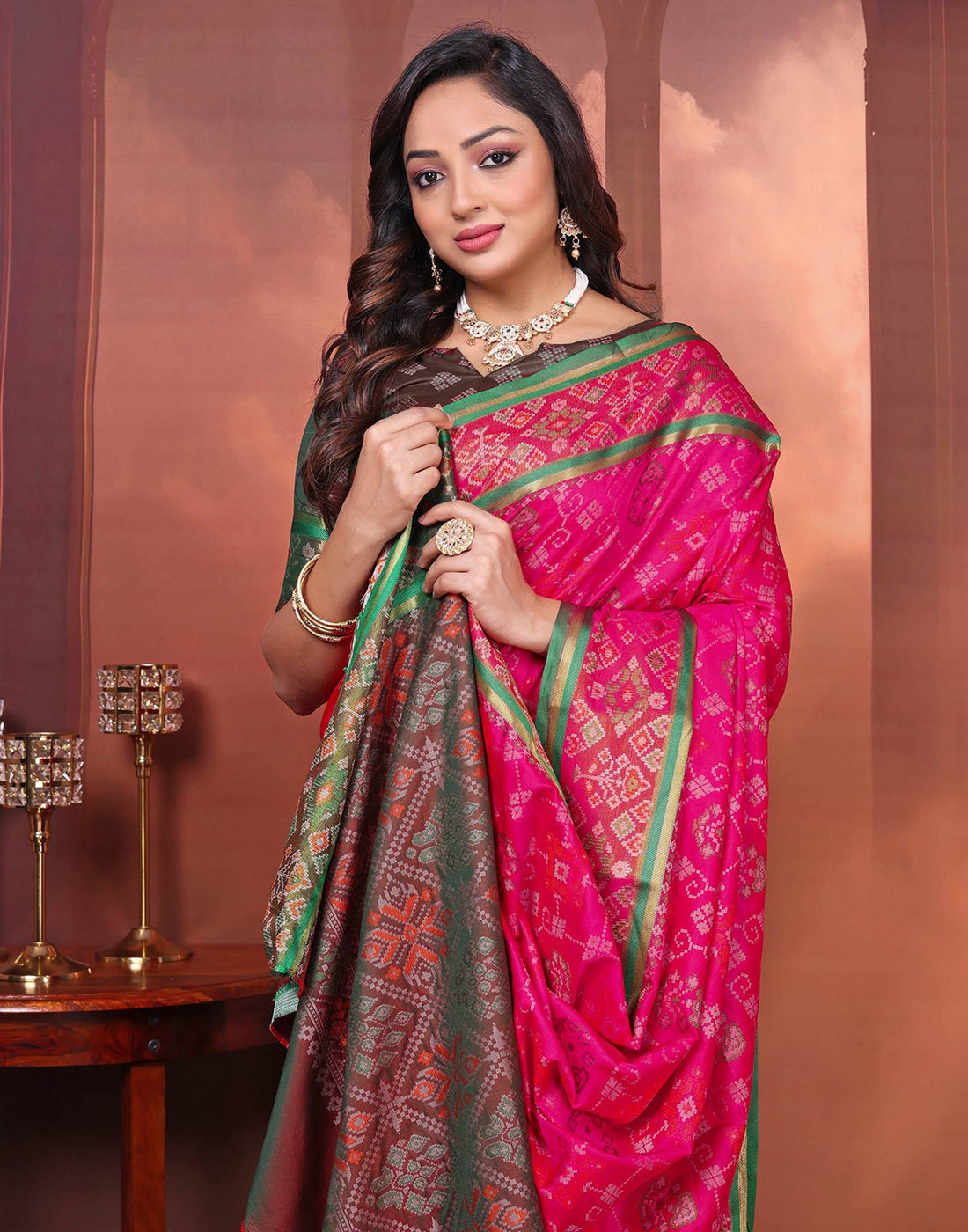 Dark Pink Silk Woven Patola Saree