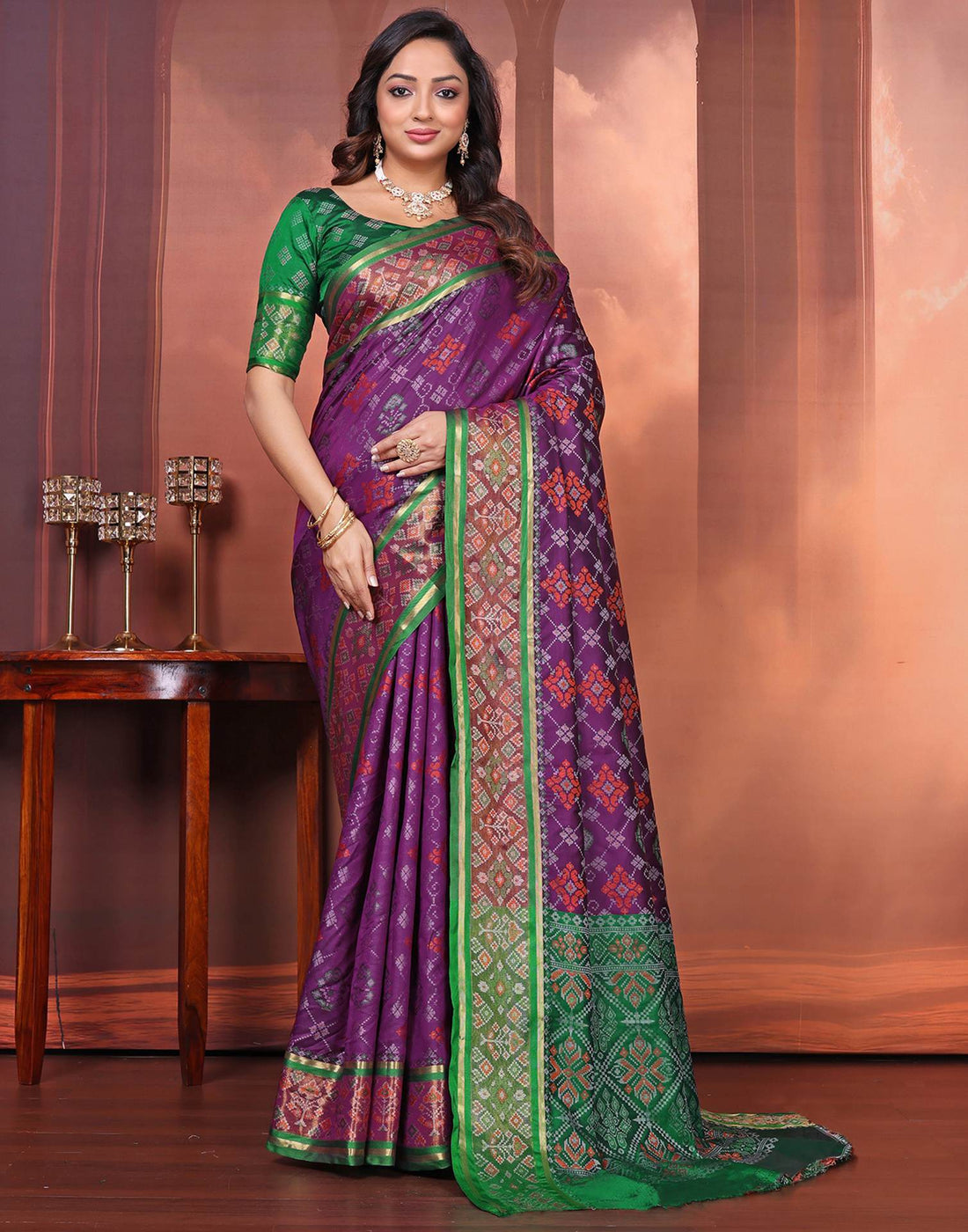 Dark Purple Silk Woven Patola Saree