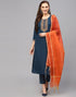 Blue Embroidery Kurti With Pant And Dupatta | Leemboodi