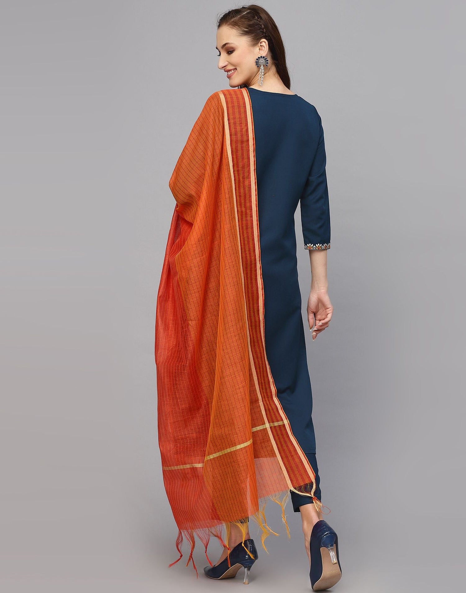 Blue Embroidery Kurti With Pant And Dupatta | Leemboodi