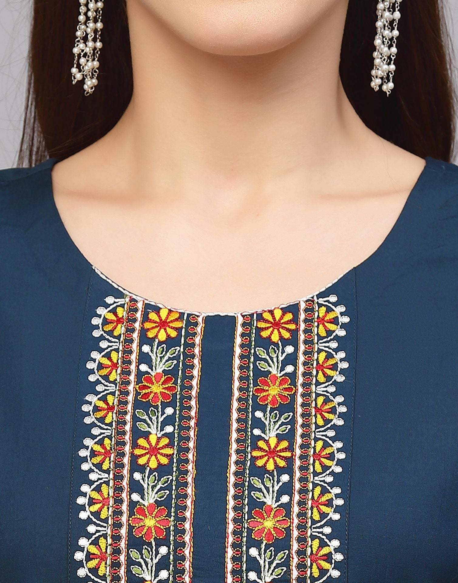 Blue Embroidery Kurti With Pant And Dupatta | Leemboodi