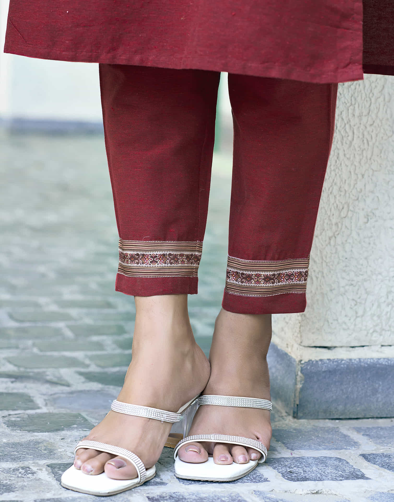 Maroon Printed Cotton Straight Kurta With Pant And Dupatta