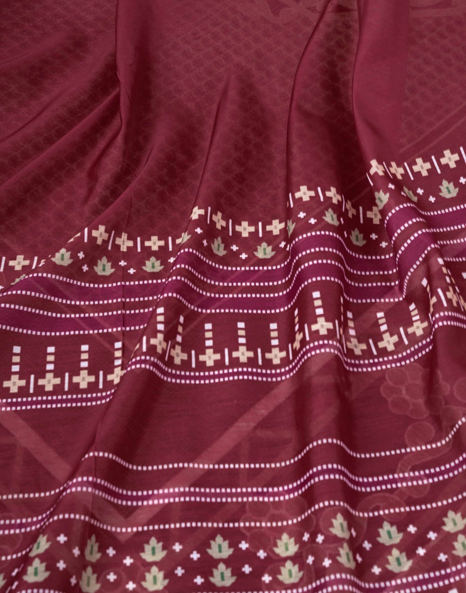 Ready To Wear Maroon Chanderi Printed Saree With Pocket