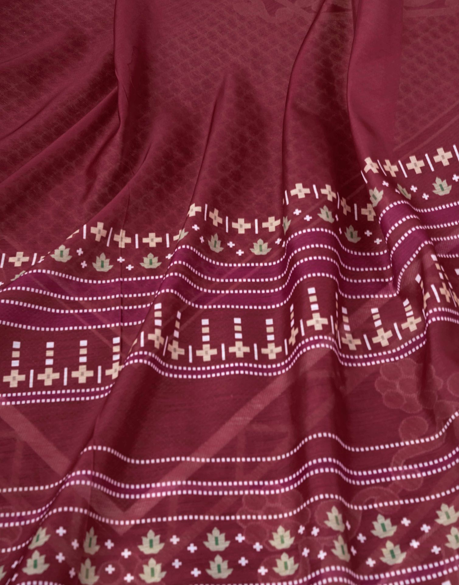 Ready To Wear Maroon Chanderi Printed Saree With Pocket