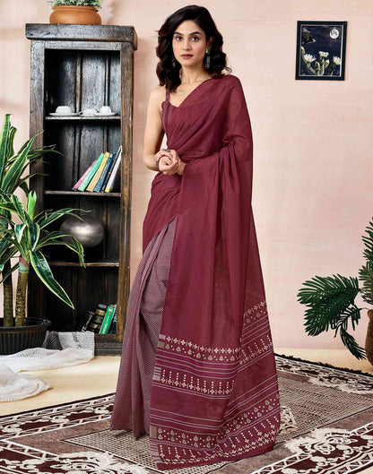 Ready To Wear Maroon Chanderi Printed Saree With Pocket