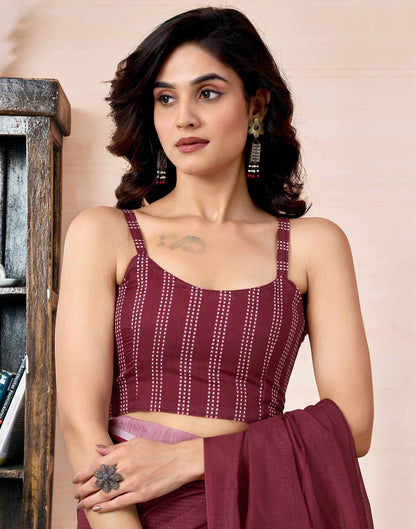 Ready To Wear Maroon Chanderi Printed Saree With Pocket