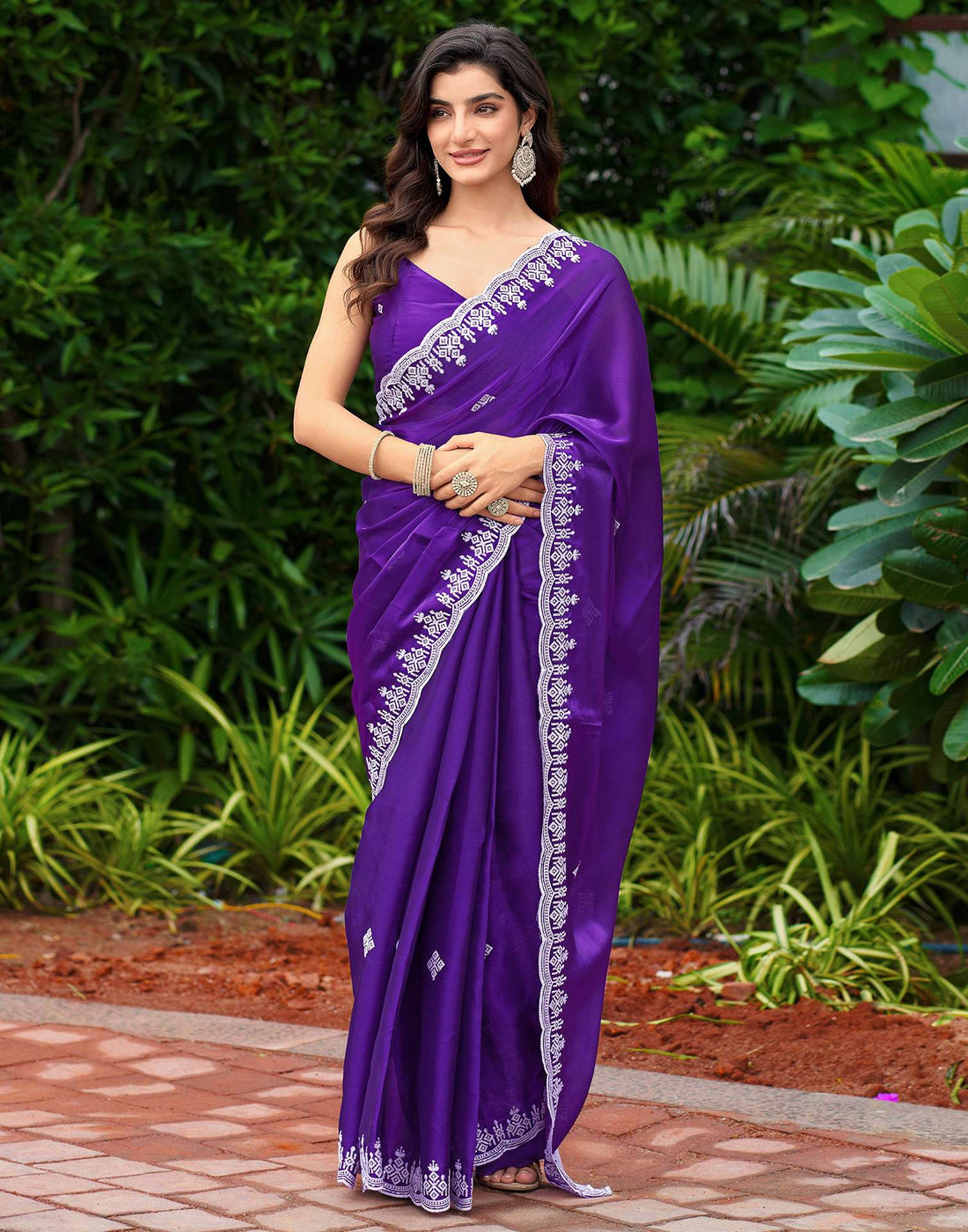 Voilet Shimmer Sequence Embroidery Saree
