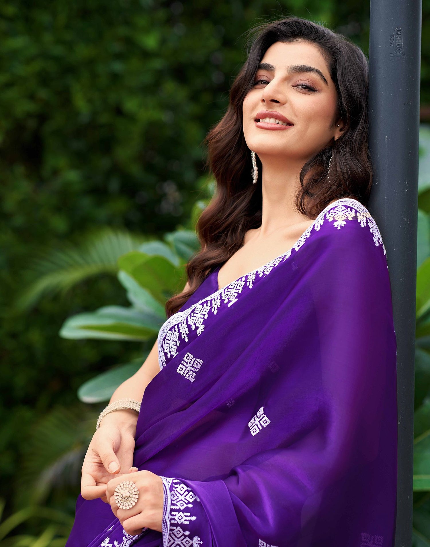 Voilet Shimmer Sequence Embroidery Saree