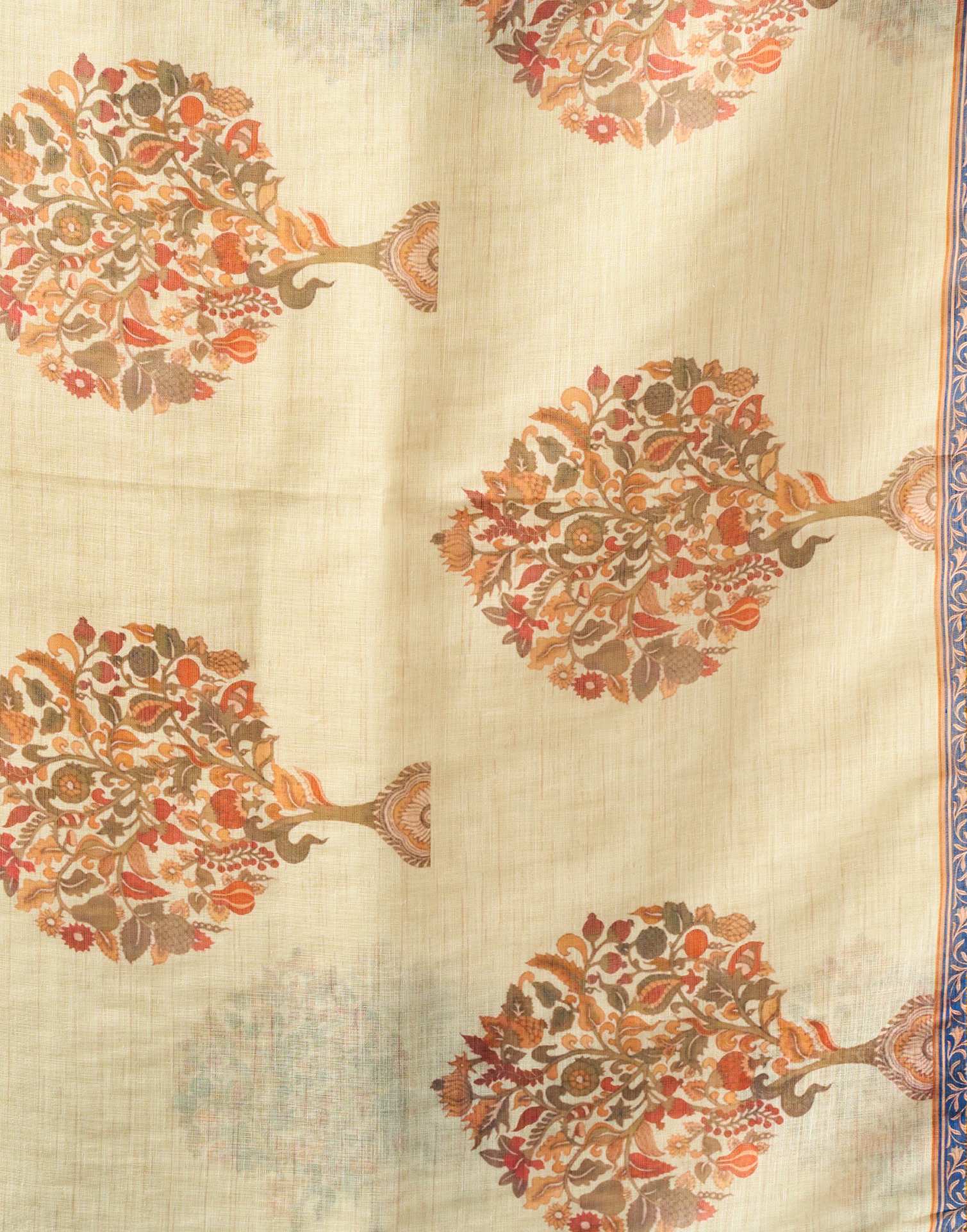 Beige Cotton Printed Saree