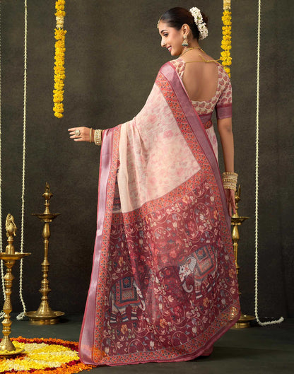 Dark Beige Cotton Printed Saree