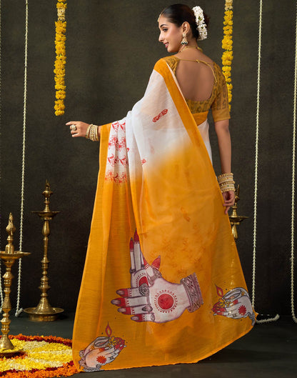 Off White Cotton Printed Saree