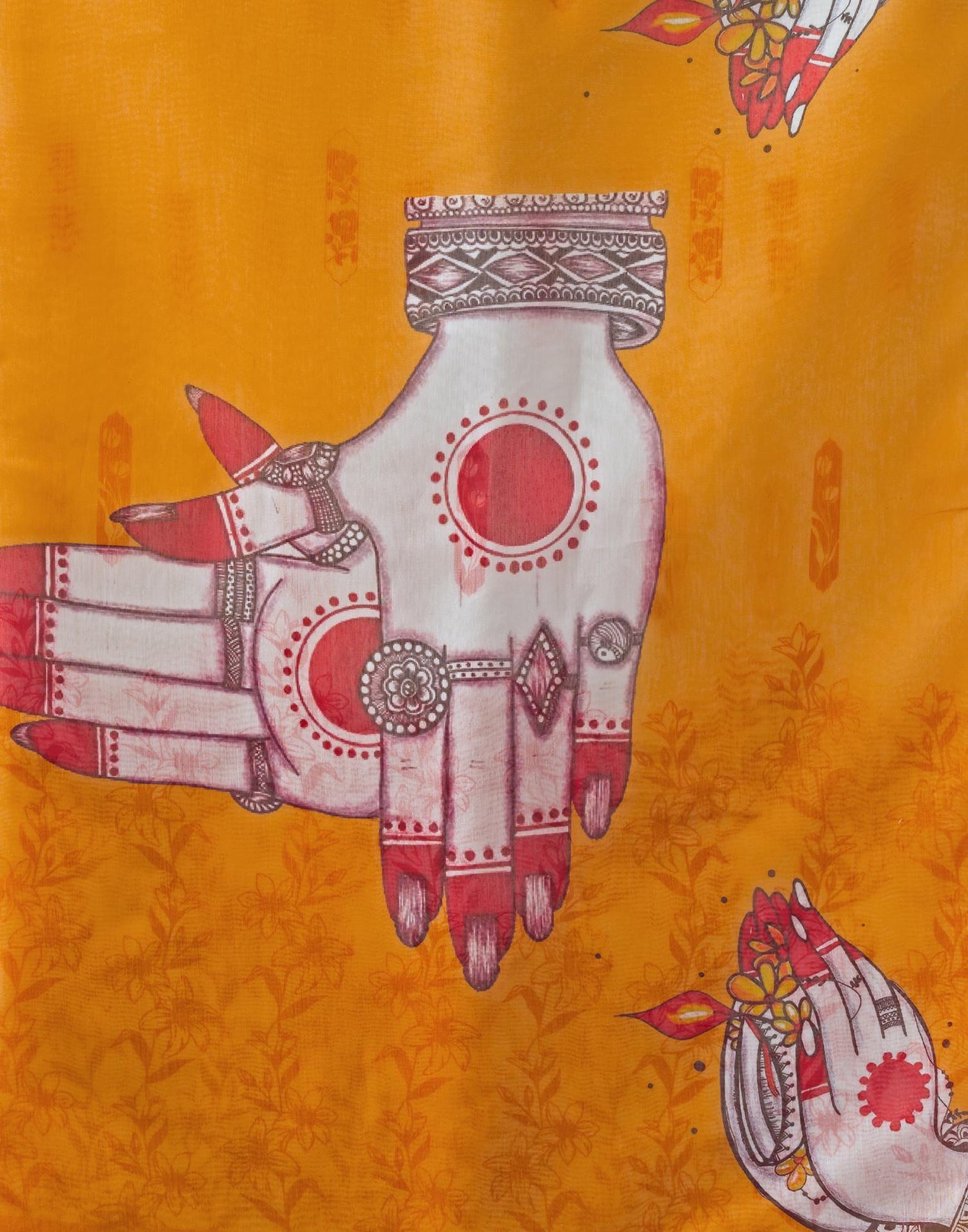 Off White Cotton Printed Saree