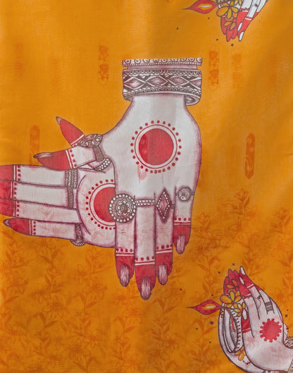 Off White Cotton Printed Saree