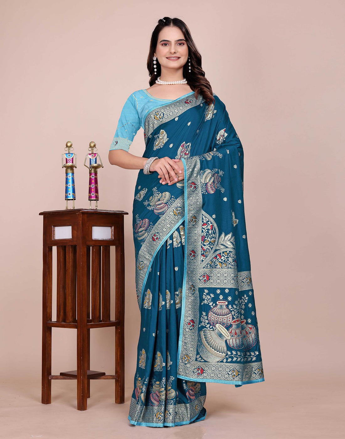 Rama Blue Silk Woven Saree