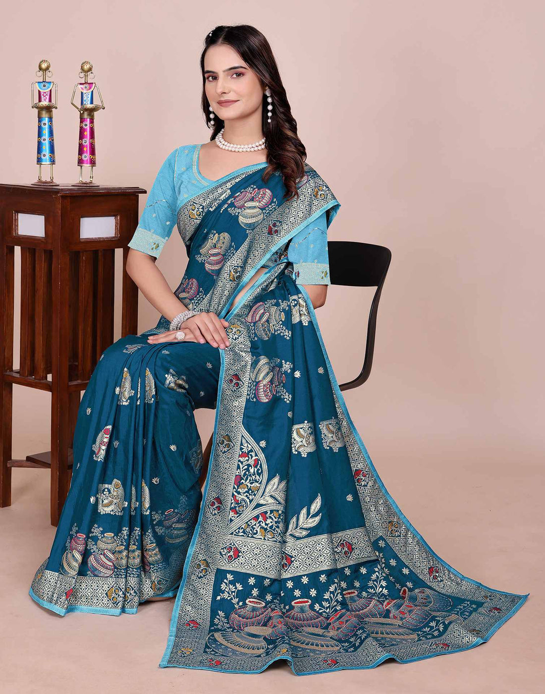 Rama Blue Silk Woven Saree