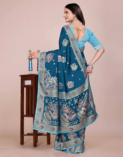 Rama Blue Silk Woven Saree