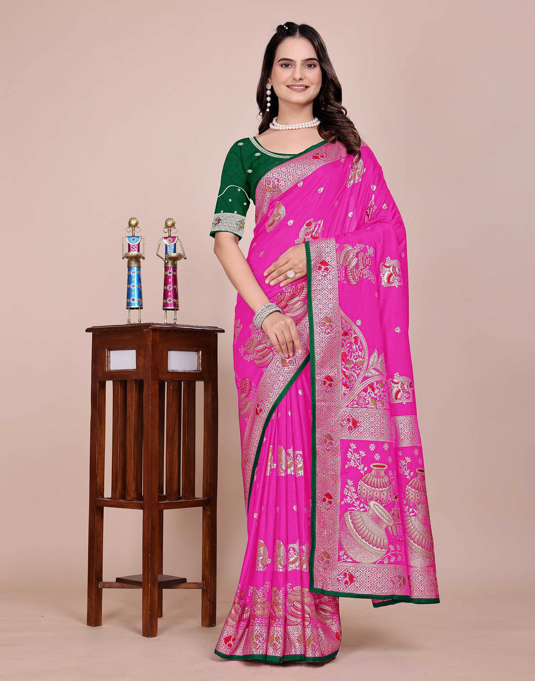 Pink Silk Woven Saree