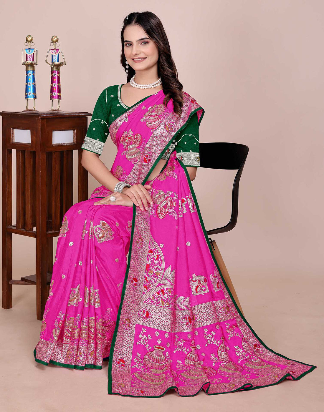 Pink Silk Woven Saree