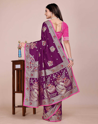 Wine Silk Woven Saree