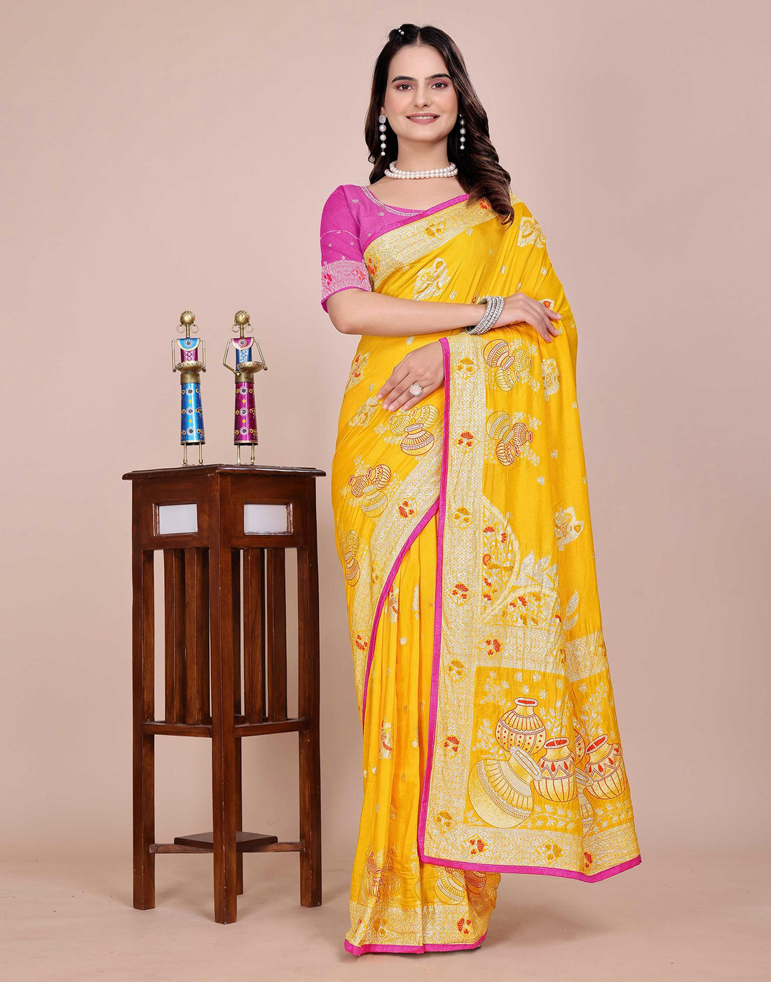 Yellow Silk Woven Saree