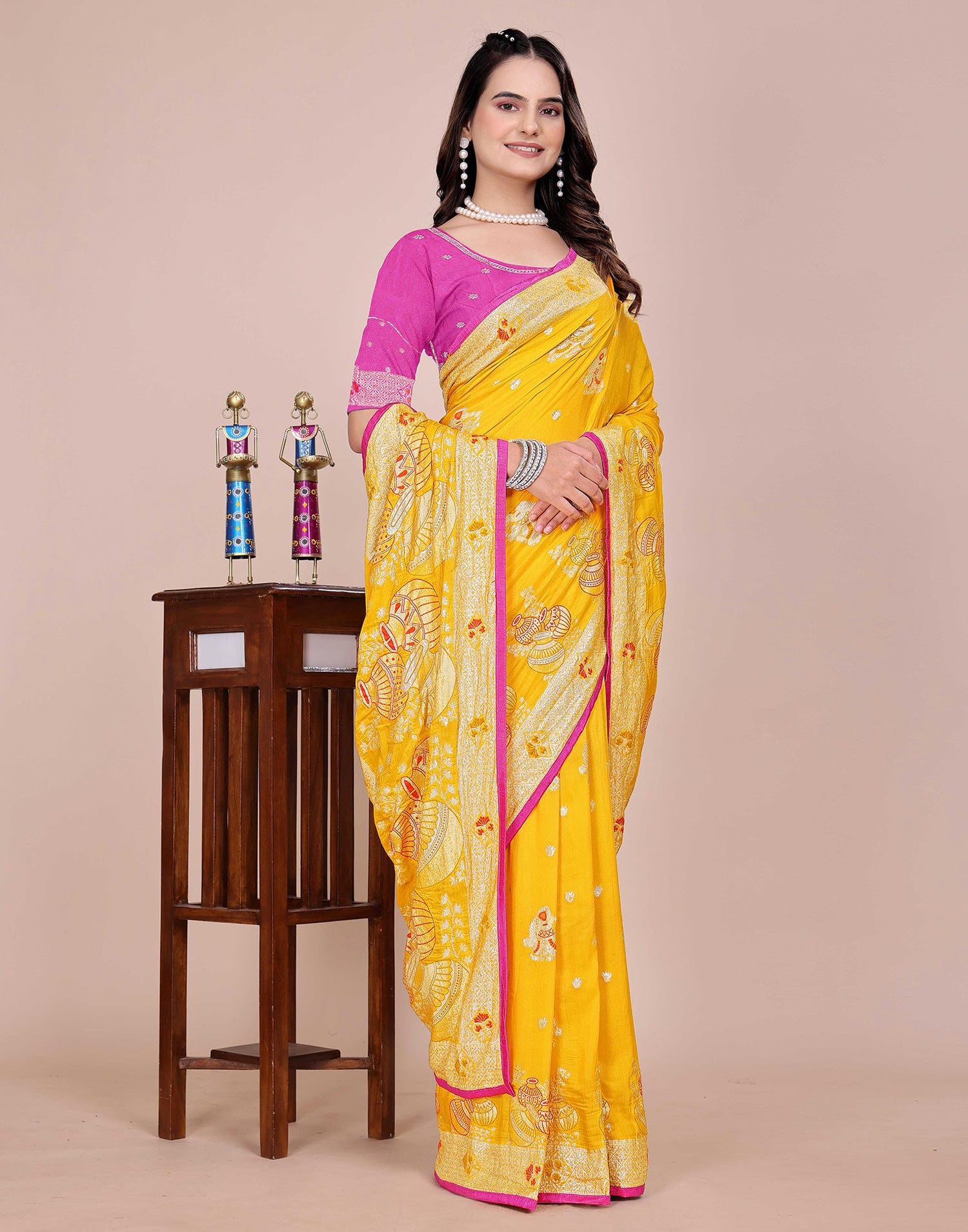 Yellow Silk Woven Saree