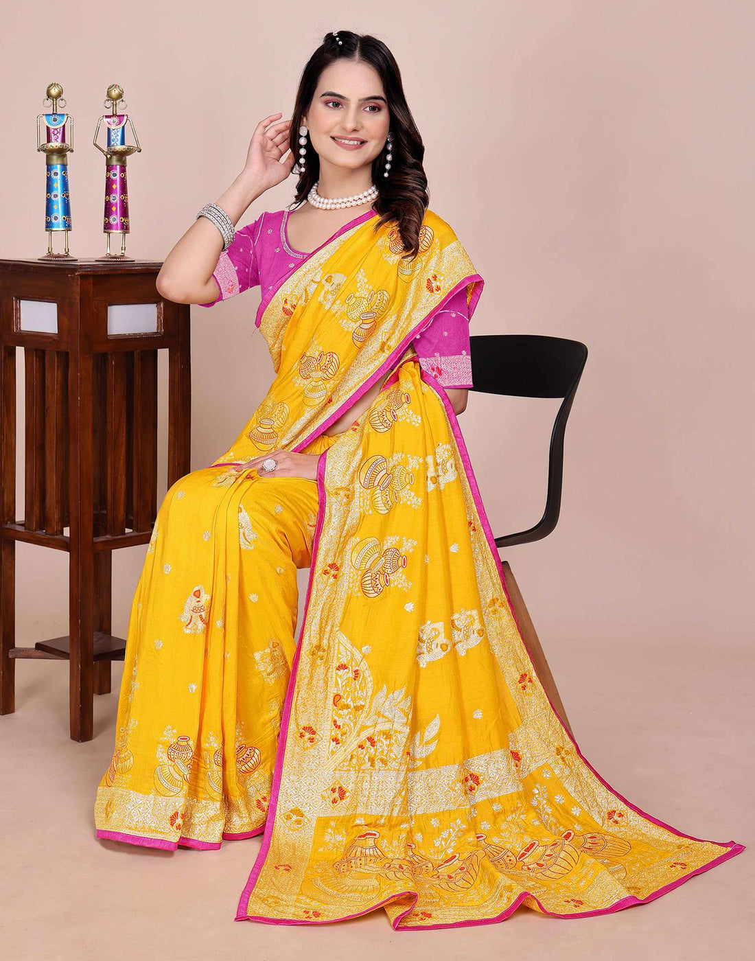 Yellow Silk Woven Saree