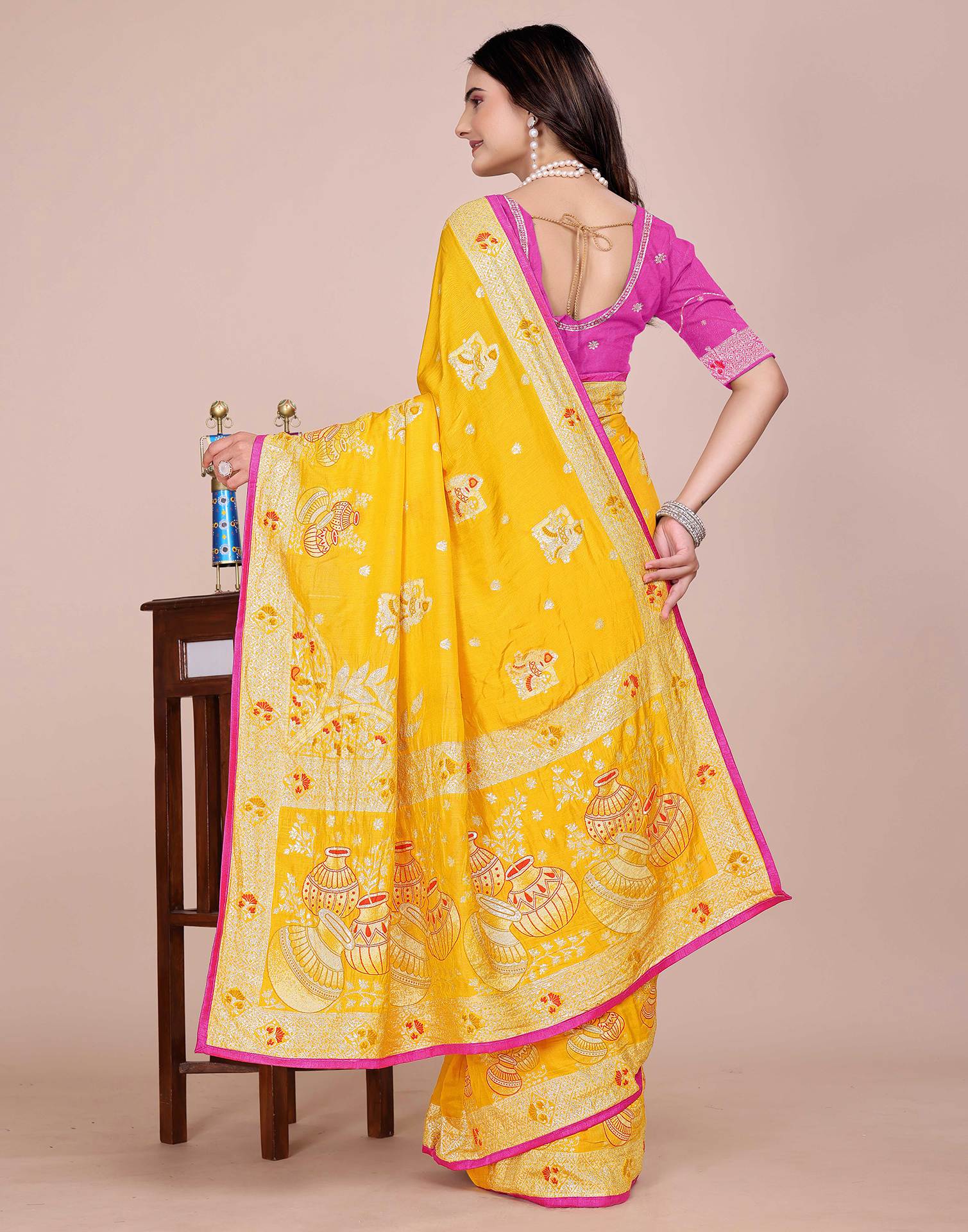 Yellow Silk Woven Saree