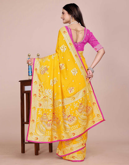Yellow Silk Woven Saree