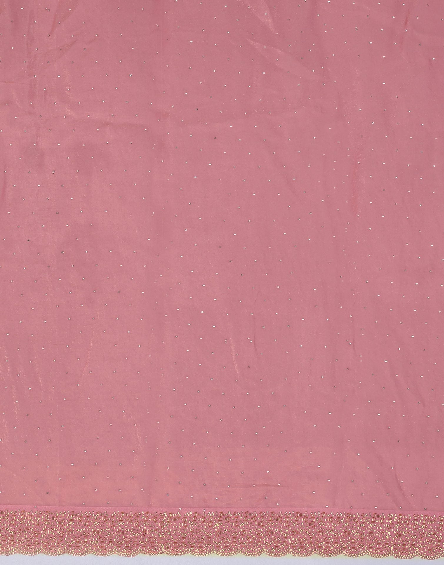 Coral Pink Tissue Silk Stone Work Swarovski Saree