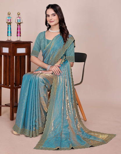Light Blue Tissue Silk Stone Work Swarovski Saree