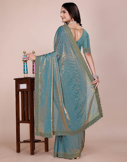 Light Blue Tissue Silk Stone Work Swarovski Saree