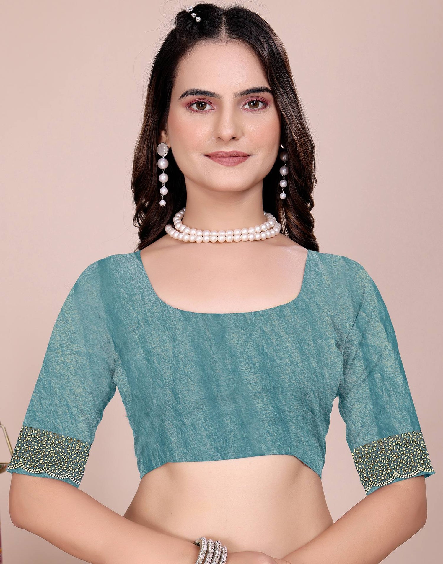 Light Blue Tissue Silk Stone Work Swarovski Saree