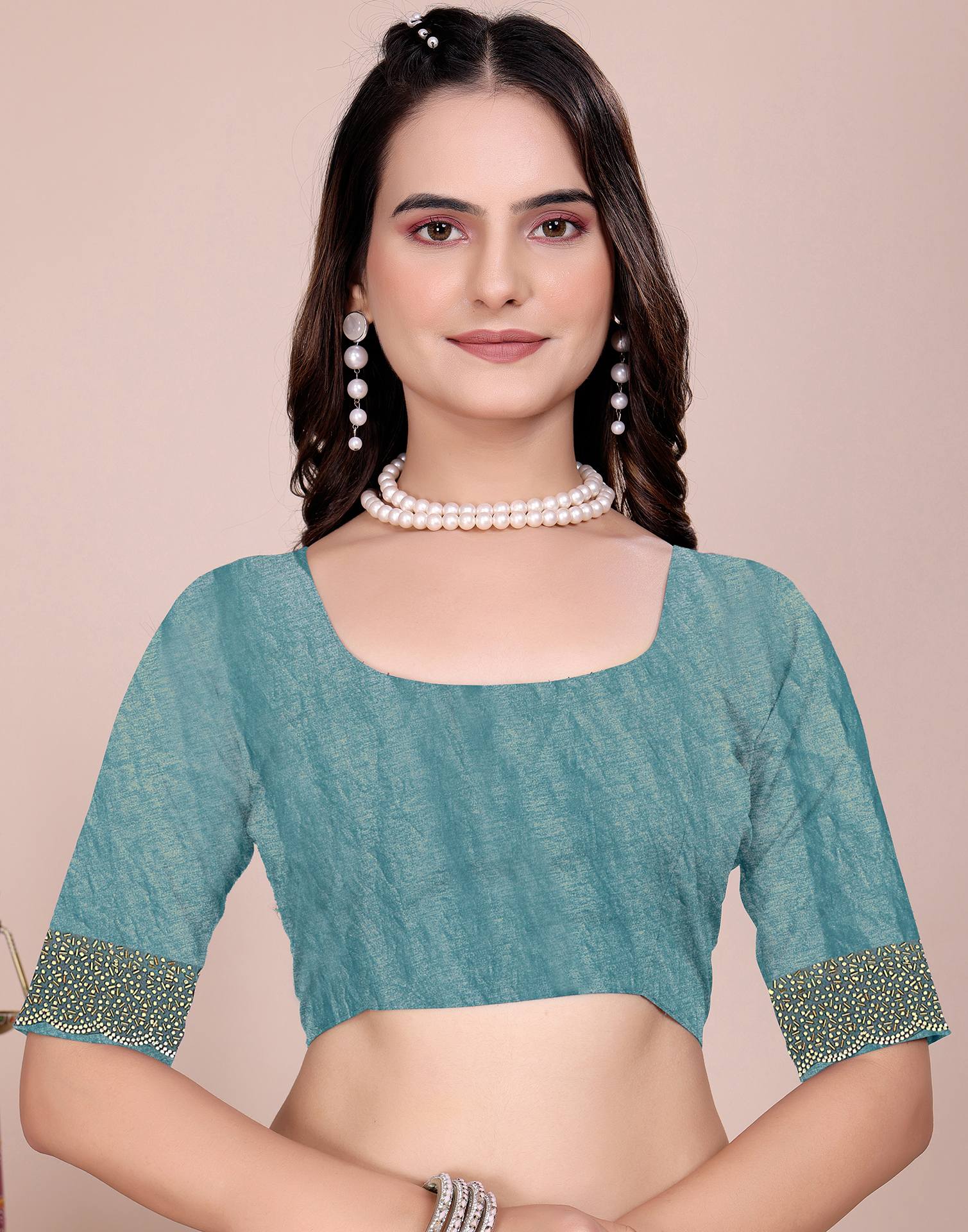 Light Blue Tissue Silk Stone Work Swarovski Saree
