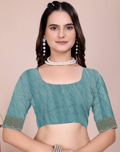 Light Blue Tissue Silk Stone Work Swarovski Saree