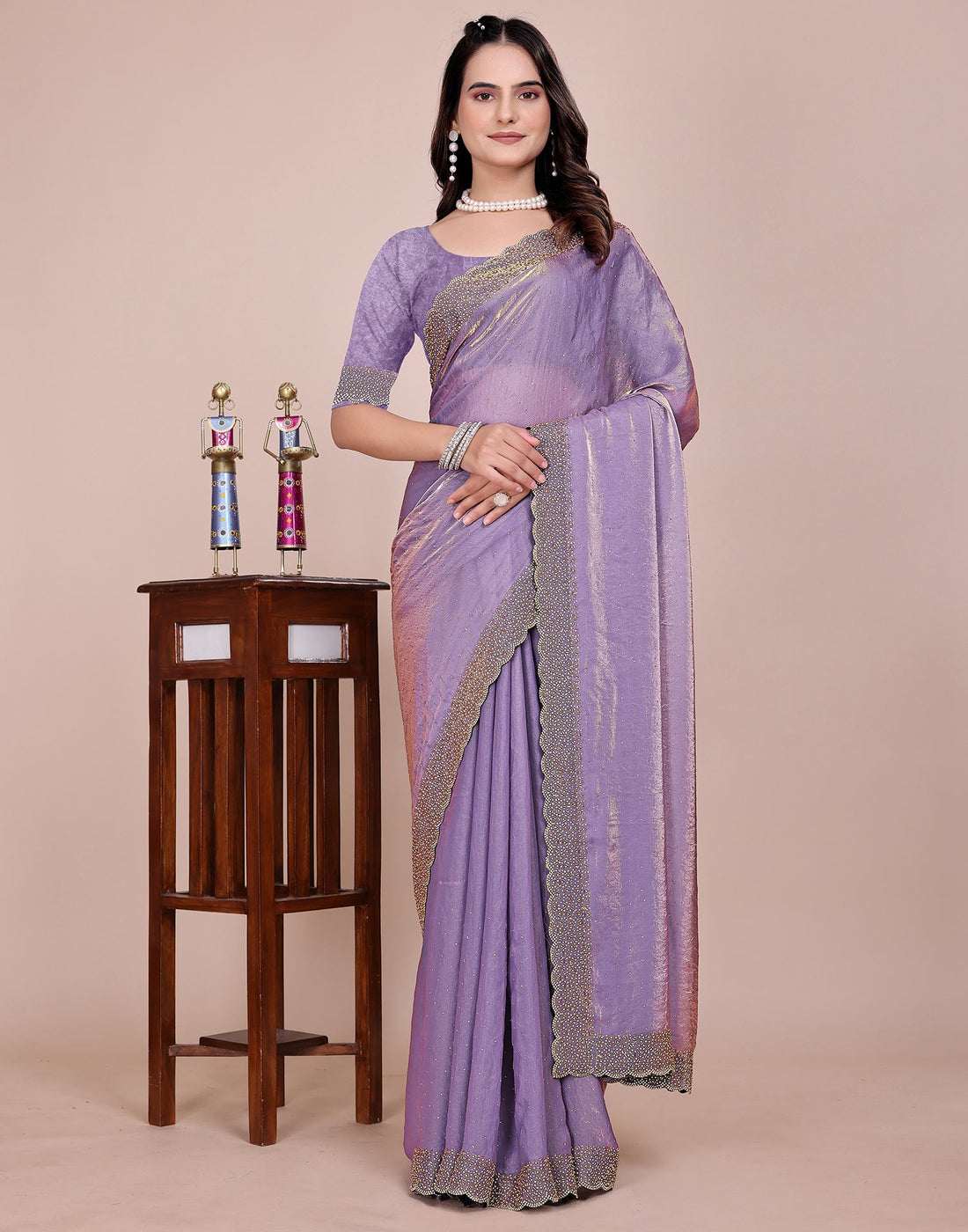 Lavender Tissue Silk Stone Work Swarovski Saree