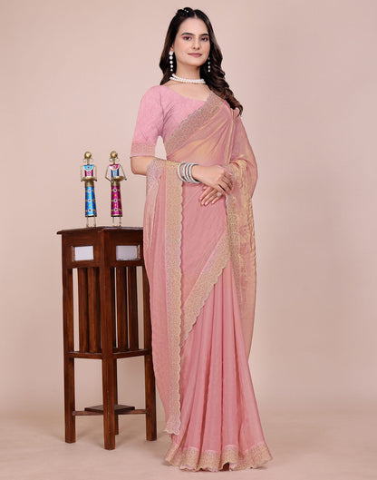 Light Pink Tissue Silk Stone Work Swarovski Saree