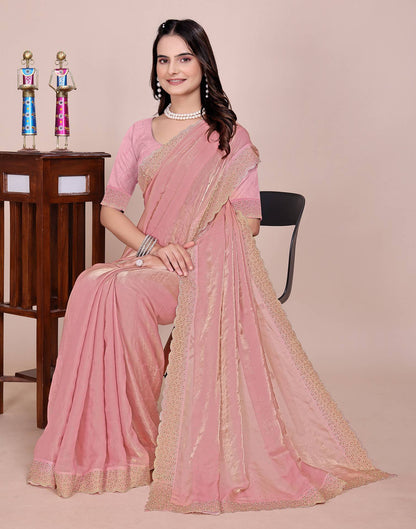 Light Pink Tissue Silk Stone Work Swarovski Saree