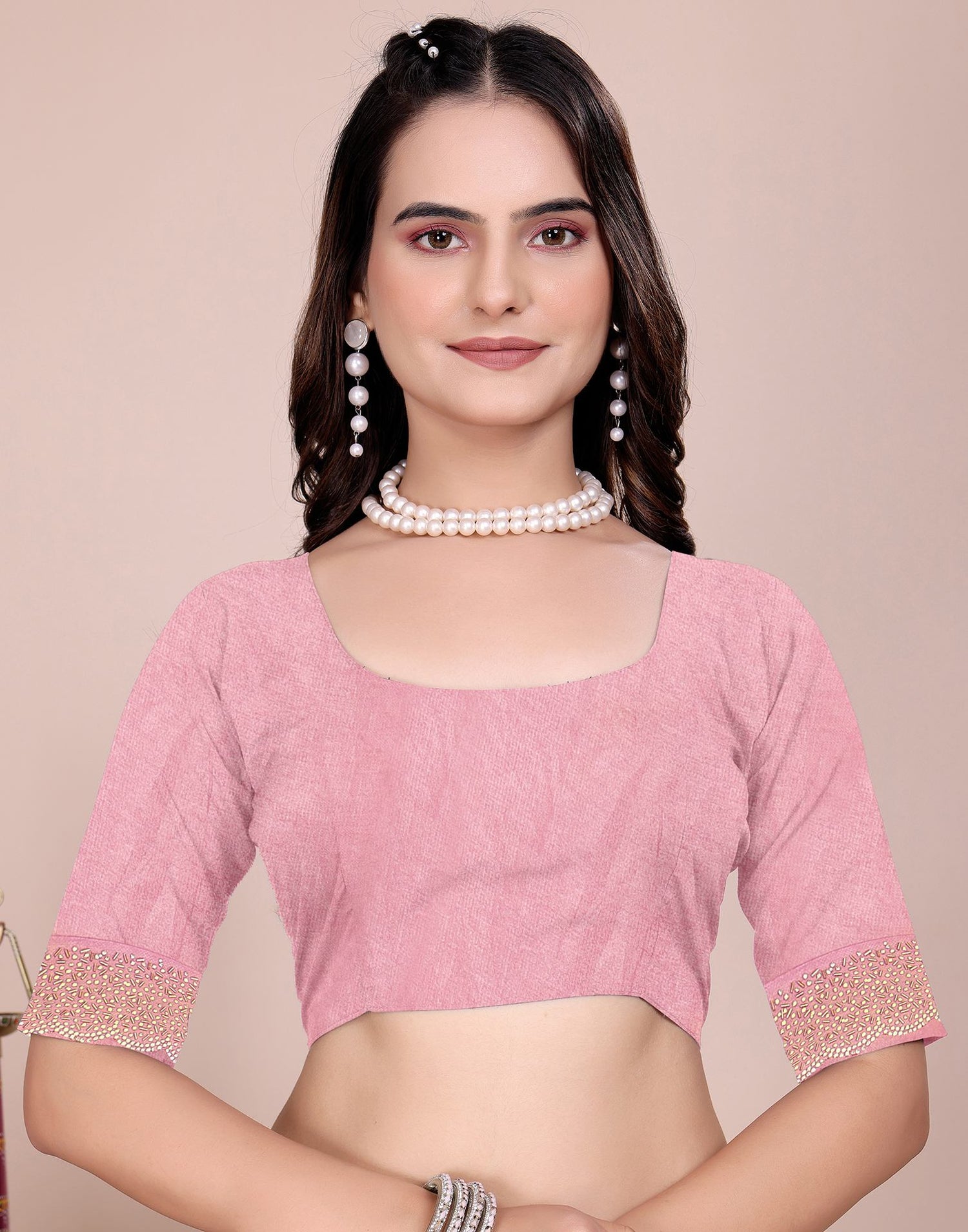 Light Pink Tissue Silk Stone Work Swarovski Saree