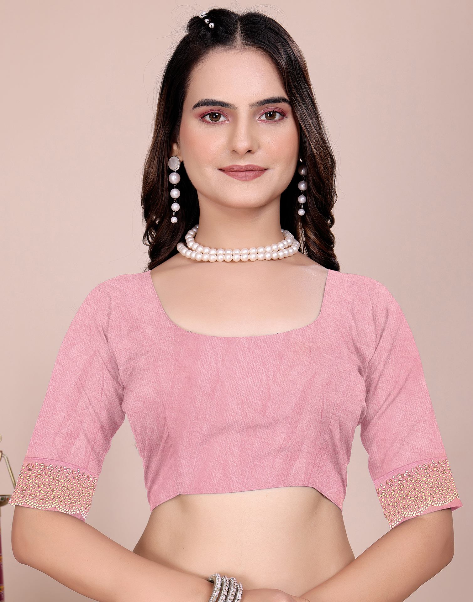 Light Pink Tissue Silk Stone Work Swarovski Saree
