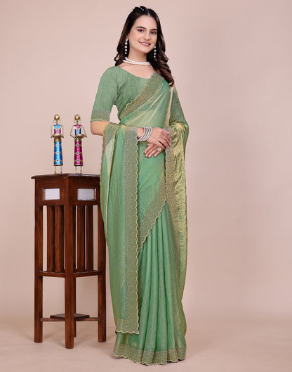 Pista Green Tissue Silk Stone Work Swarovski Saree