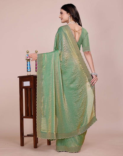 Pista Green Tissue Silk Stone Work Swarovski Saree