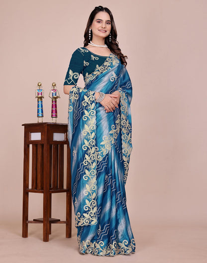 Blue Chinnon Printed Bandhani Saree