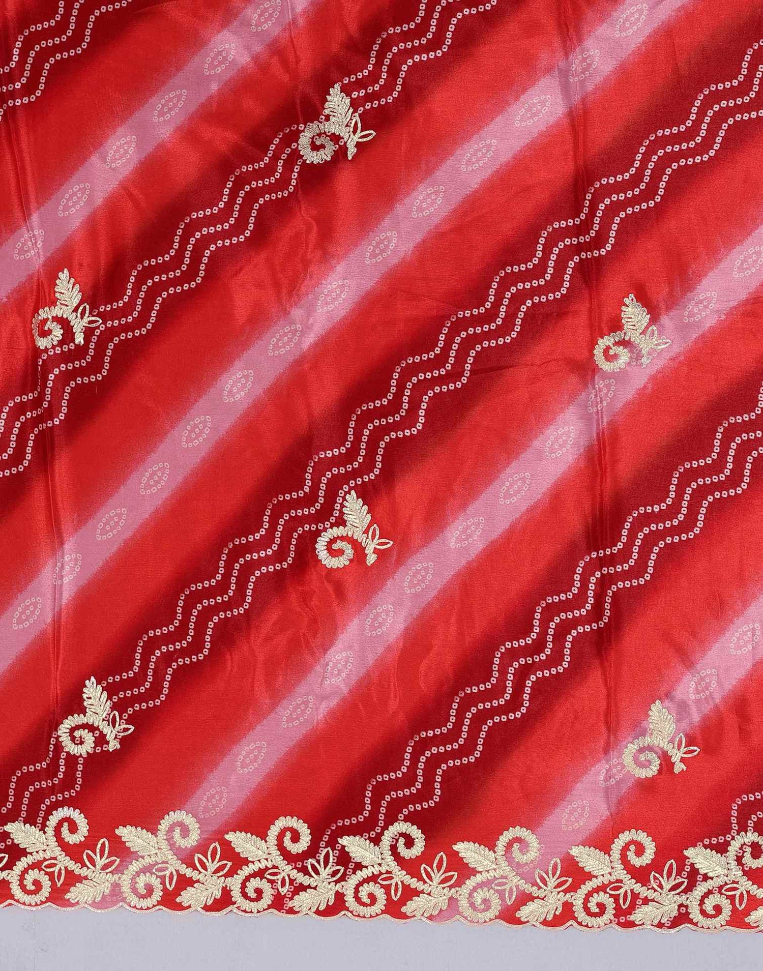 Red Chinnon Printed Bandhani Saree