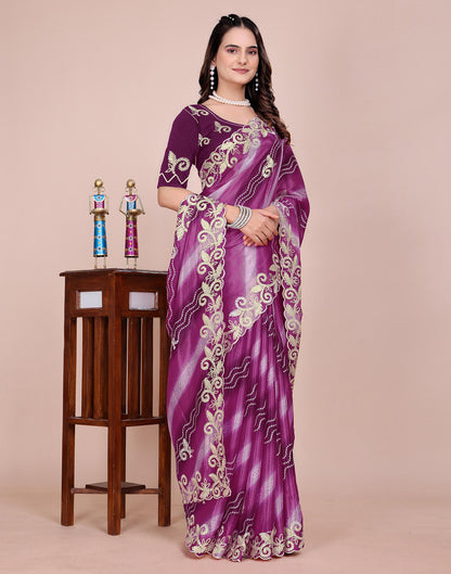 Dusty Wine Chinnon Printed Bandhani Saree