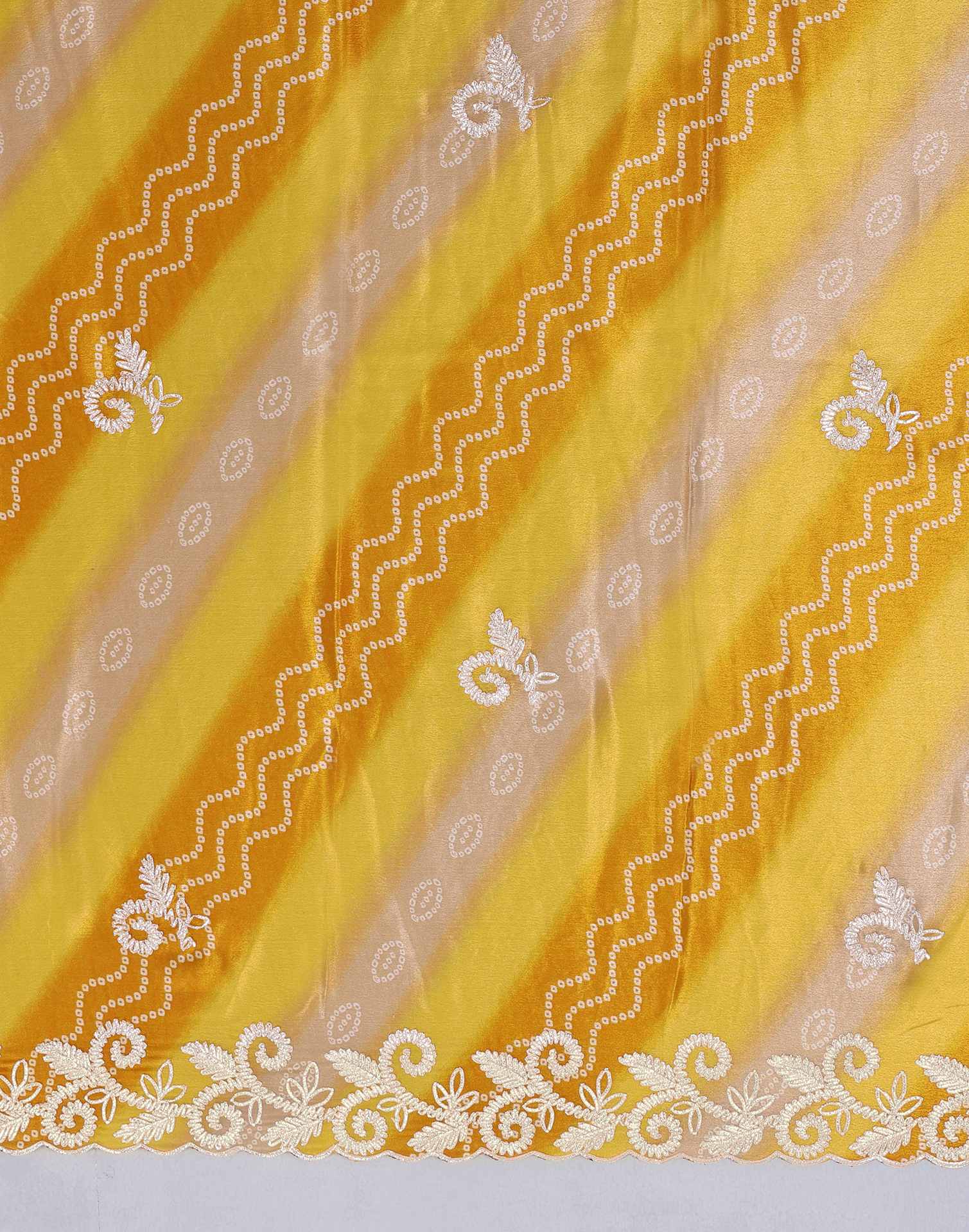 Yellow Chinnon Printed Bandhani Saree