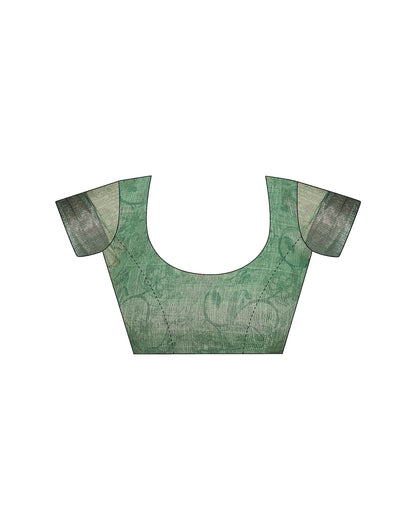 Tea Green Cotton Floral Printed Saree