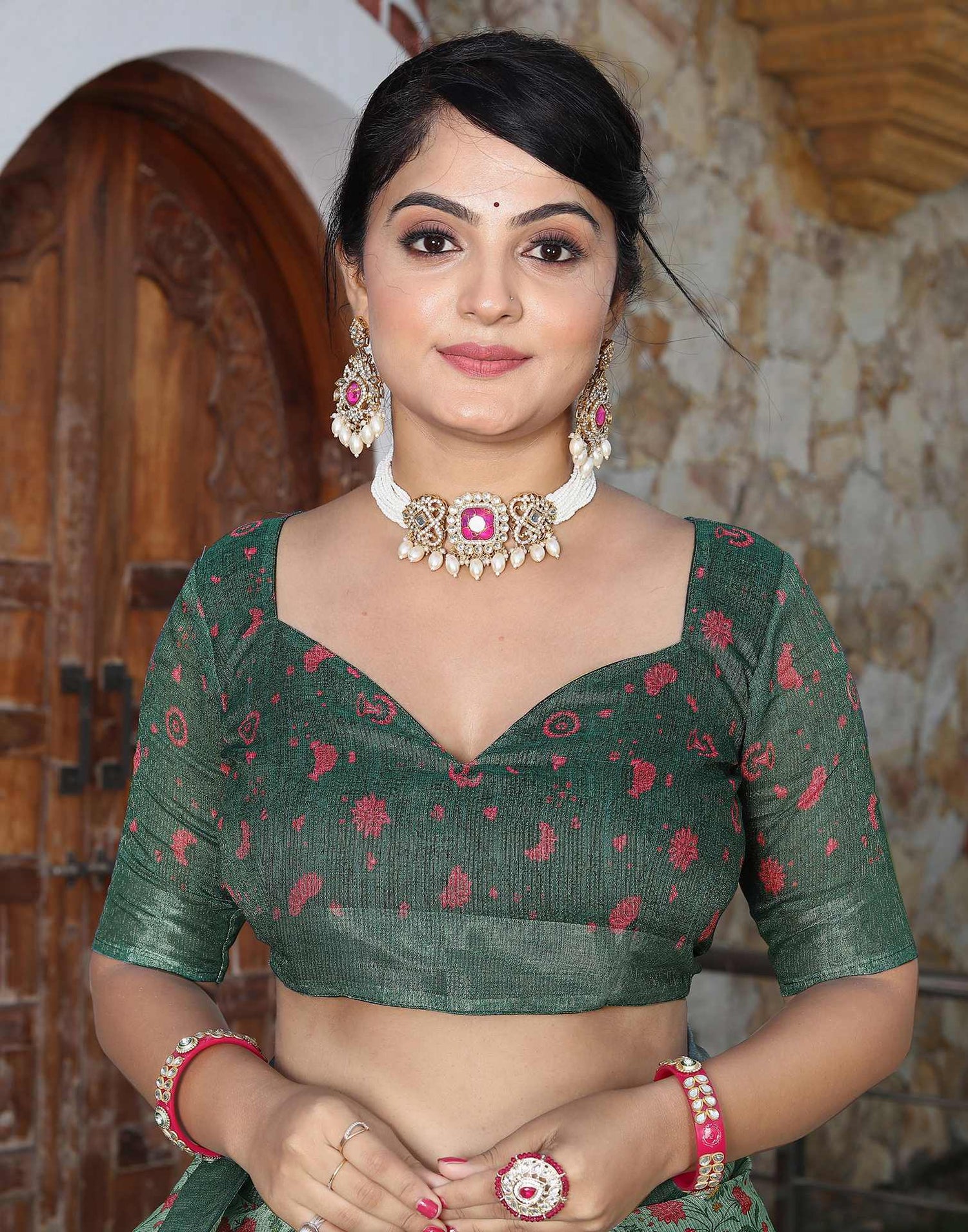 Mint Green Cotton Floral Printed Saree
