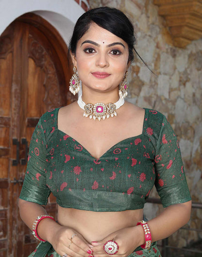 Mint Green Cotton Floral Printed Saree