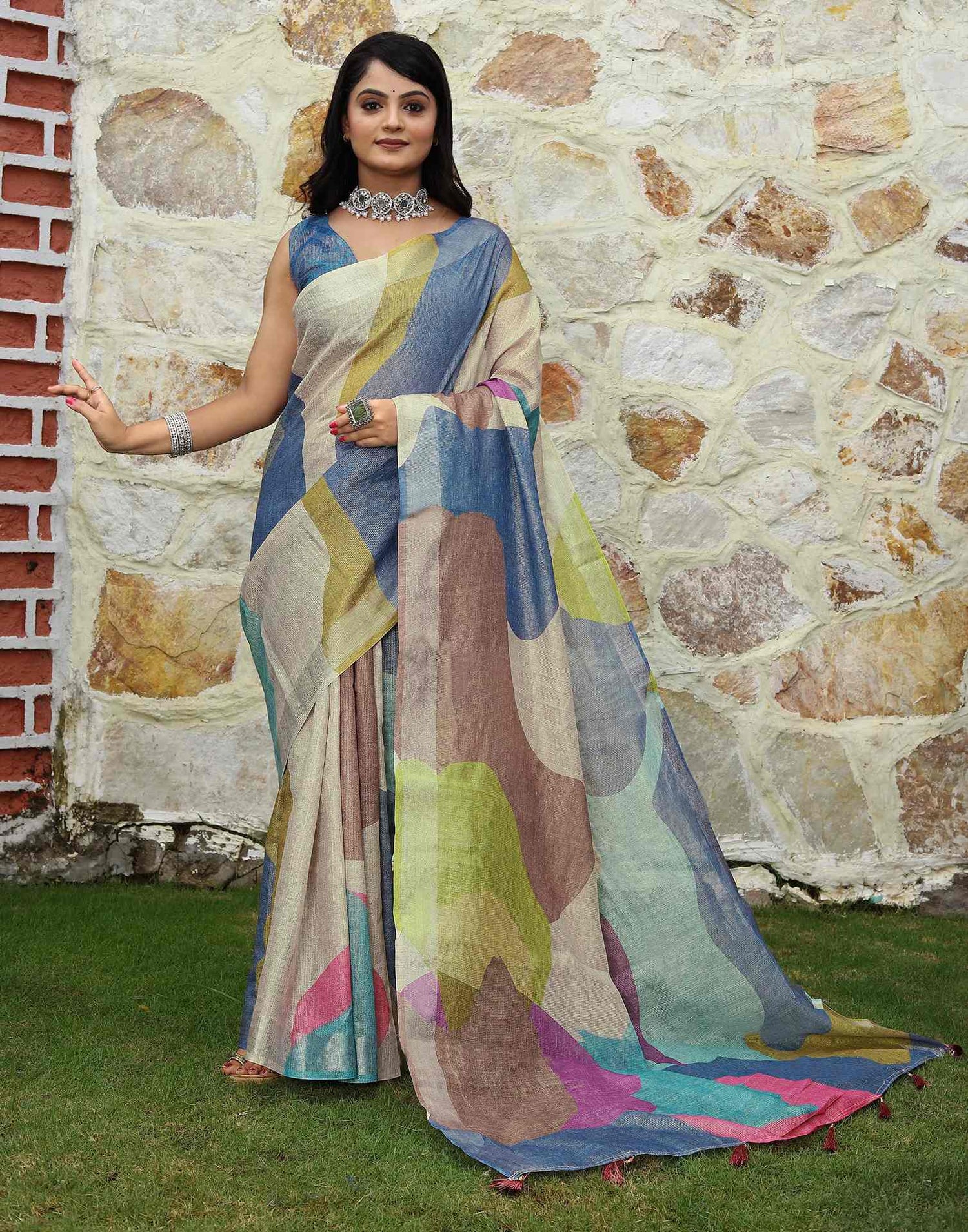 Multicoloured Cotton Printed Saree